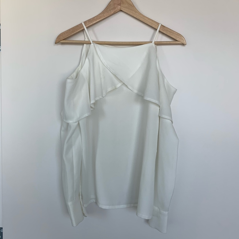 White Silk Shoulder-less Strip Blouse